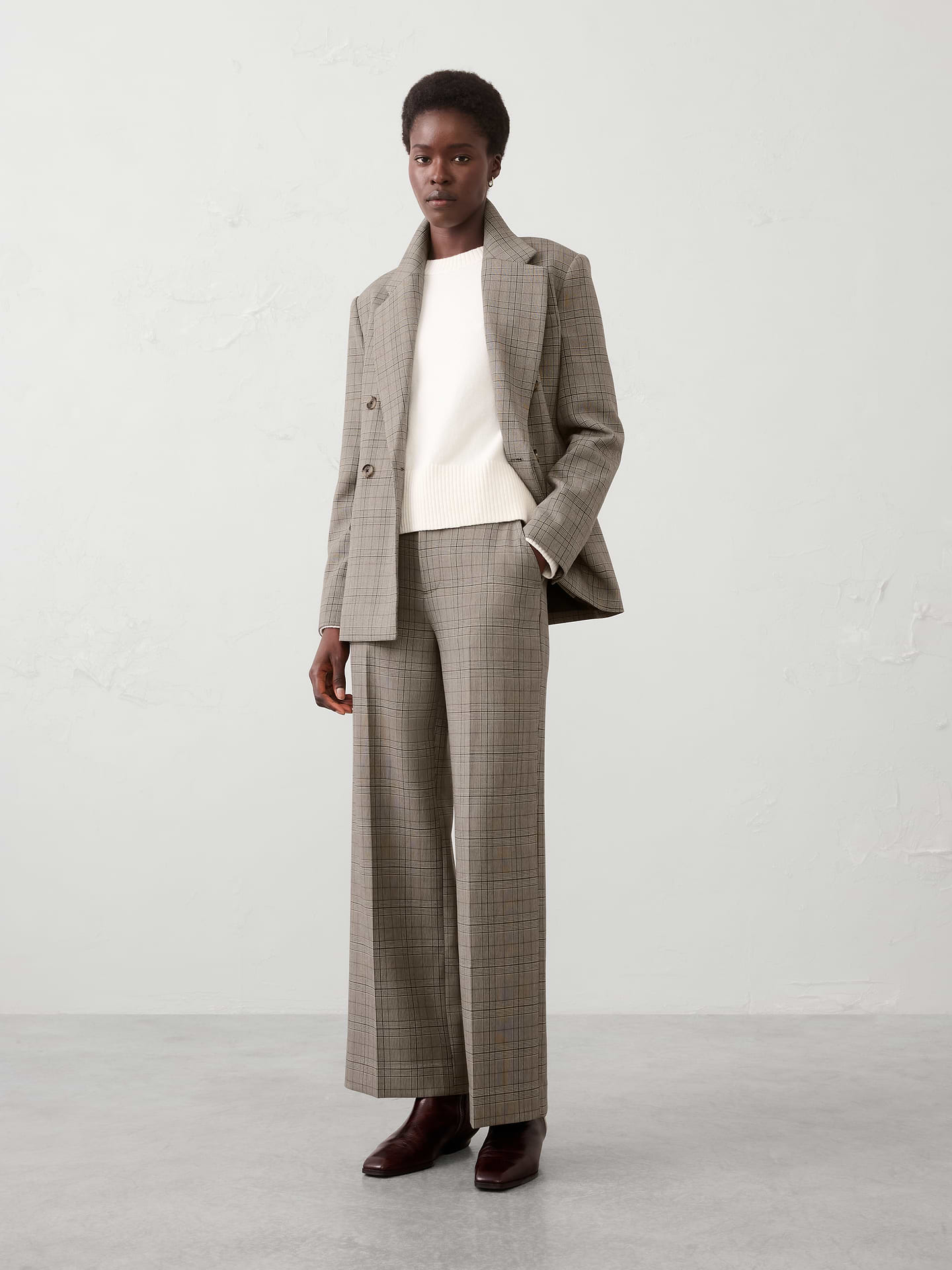 Image number 1 showing, Wide-Leg High-Rise Double Weave Pant