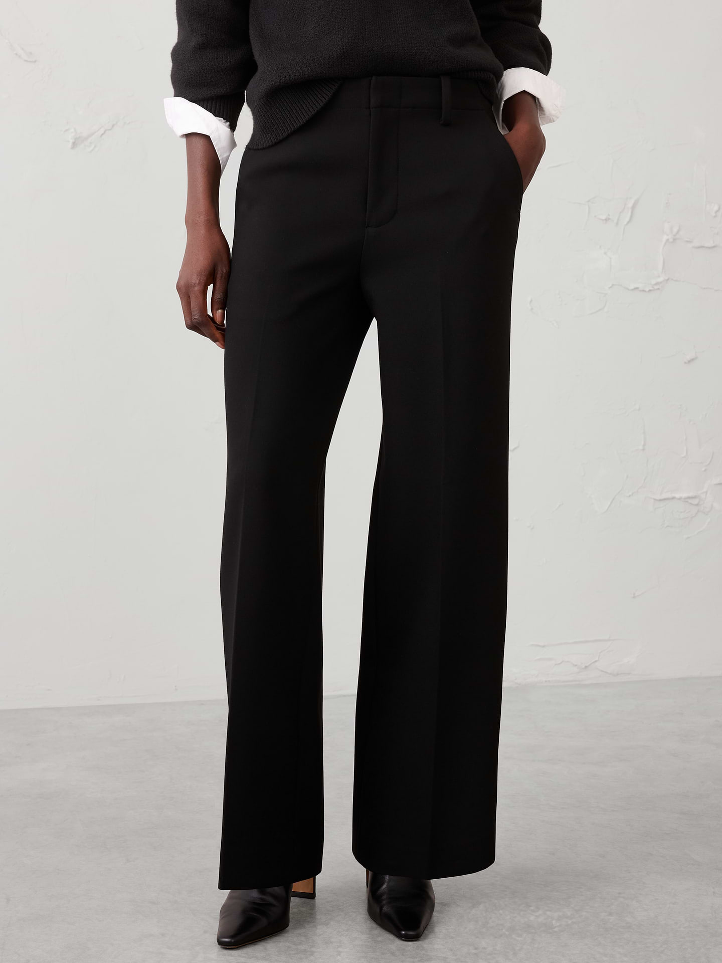 Image number 3 showing, Wide-Leg High-Rise Double Weave Pant