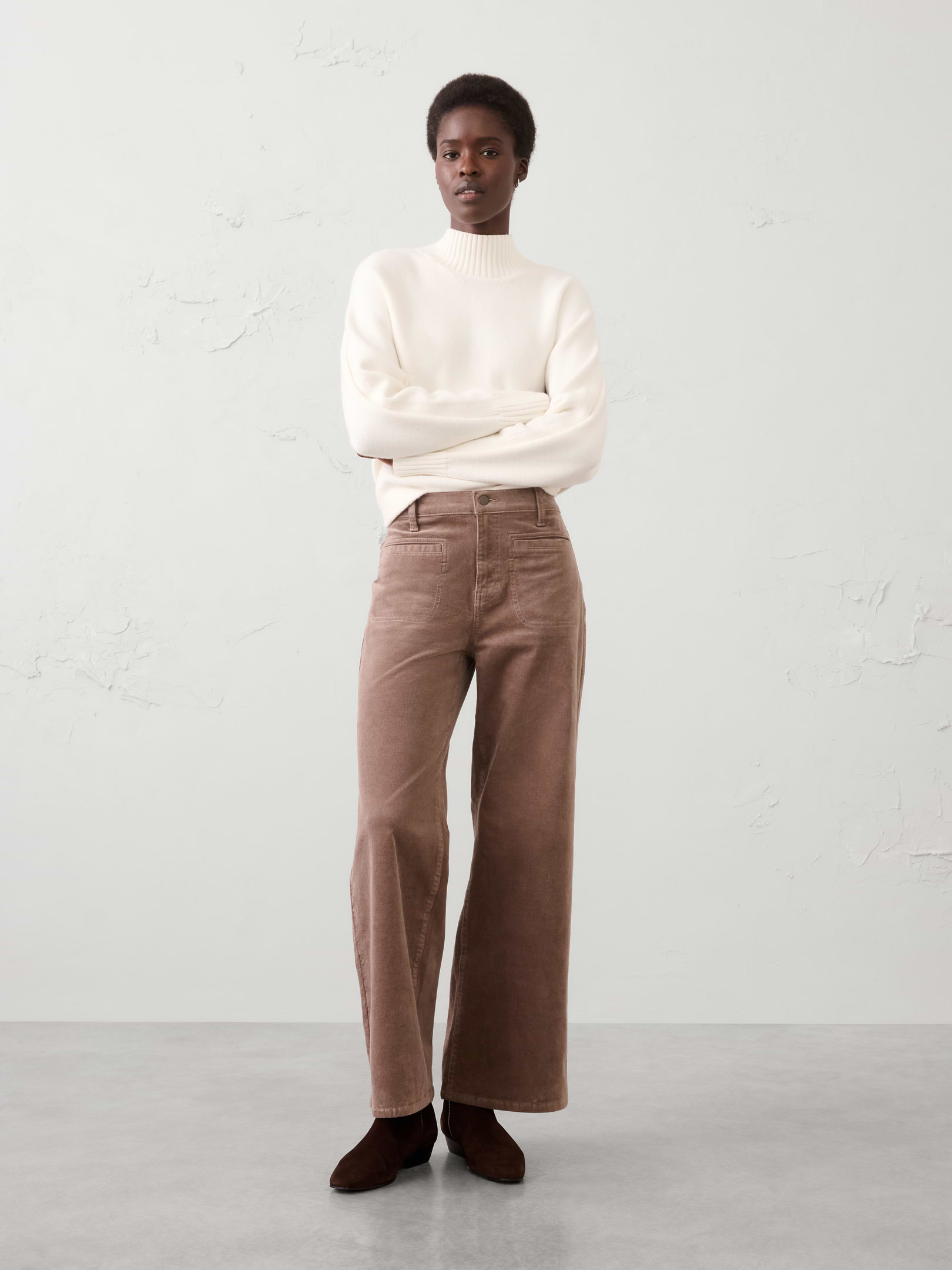 Image number 1 showing, Wide-Leg High-Rise Corduroy Patch Pocket Pant