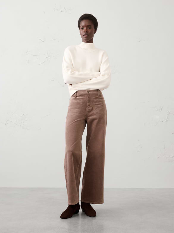 Wide-Leg High-Rise Corduroy Patch Pocket Pant