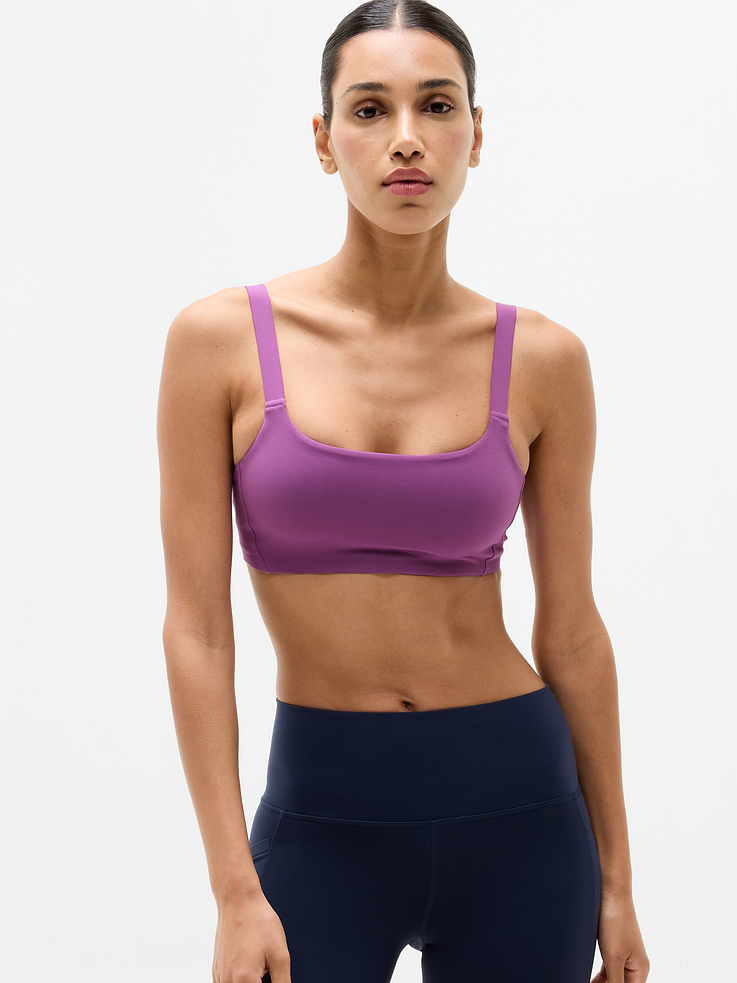 Image 1 of 4, BEST FOR STUDIO: yoga + barre + pilates, IMPACT: Light-impact workouts, best for A-C cups, FEEL: Powervita fabric is buttery soft with support that feels like a gentle hug, FAVE: Adjustable straps for an easy custom-fit, Built-in pockets with removable pads for optional coverage, Removable pads hold their shape from wash to wear, Lined with PowerMesh for breathable, sheer-proof coverage, Product #684673