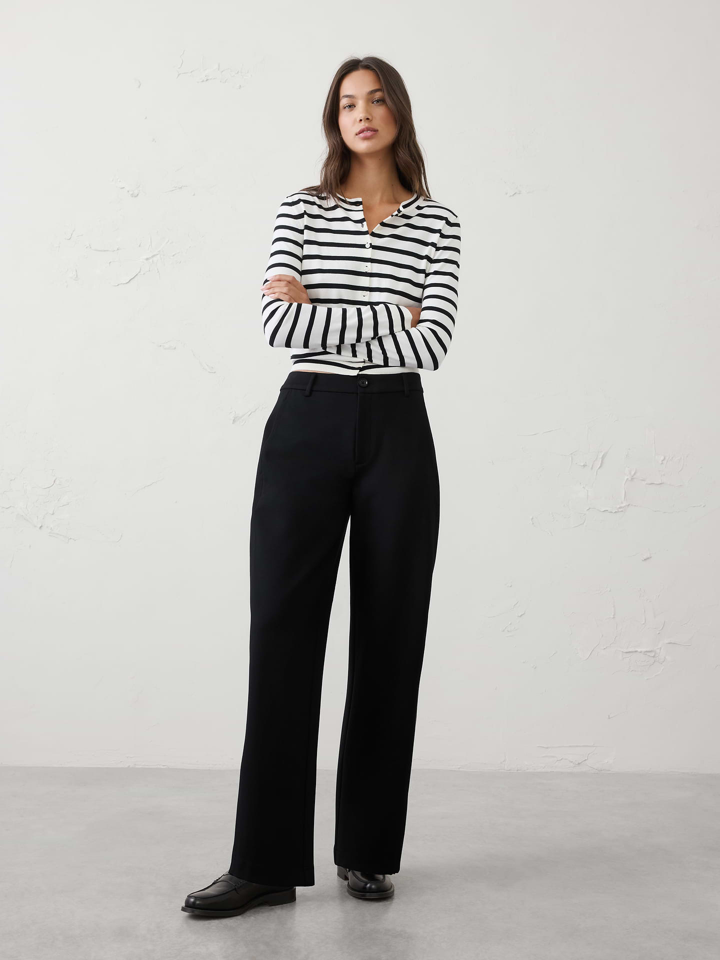 Image number 1 showing, Barrel-Leg High-Rise Knit Ponte Pant