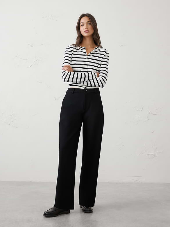 Barrel-Leg High-Rise Knit Ponte Pant