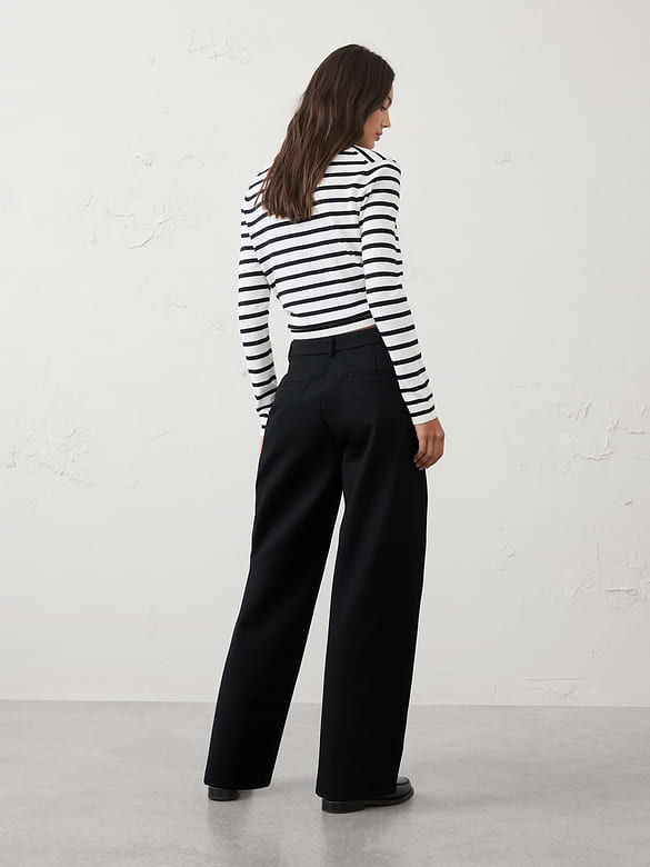 Barrel-Leg High-Rise Knit Ponte Pant