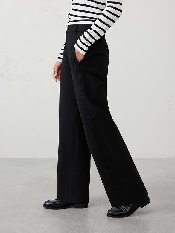 Barrel-Leg High-Rise Knit Ponte Pant
