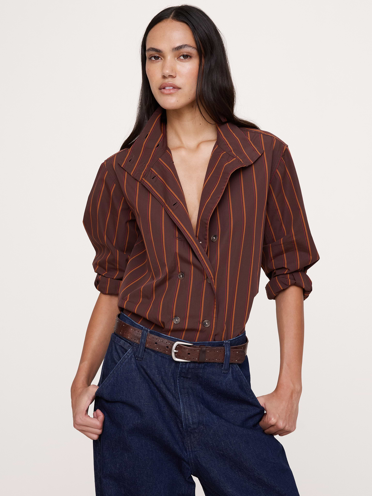 Image number 1 showing, Cotton Foldover Collar Shirt