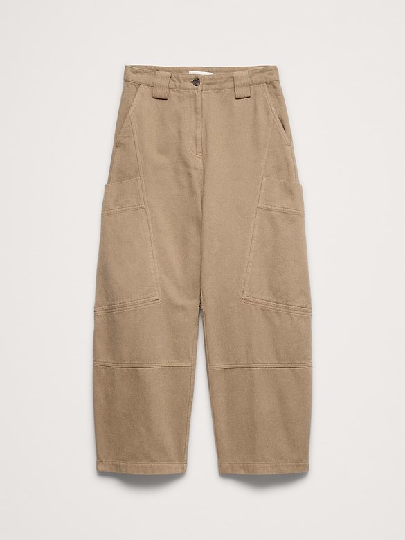 High-Rise Cotton-Linen Barrel Pant