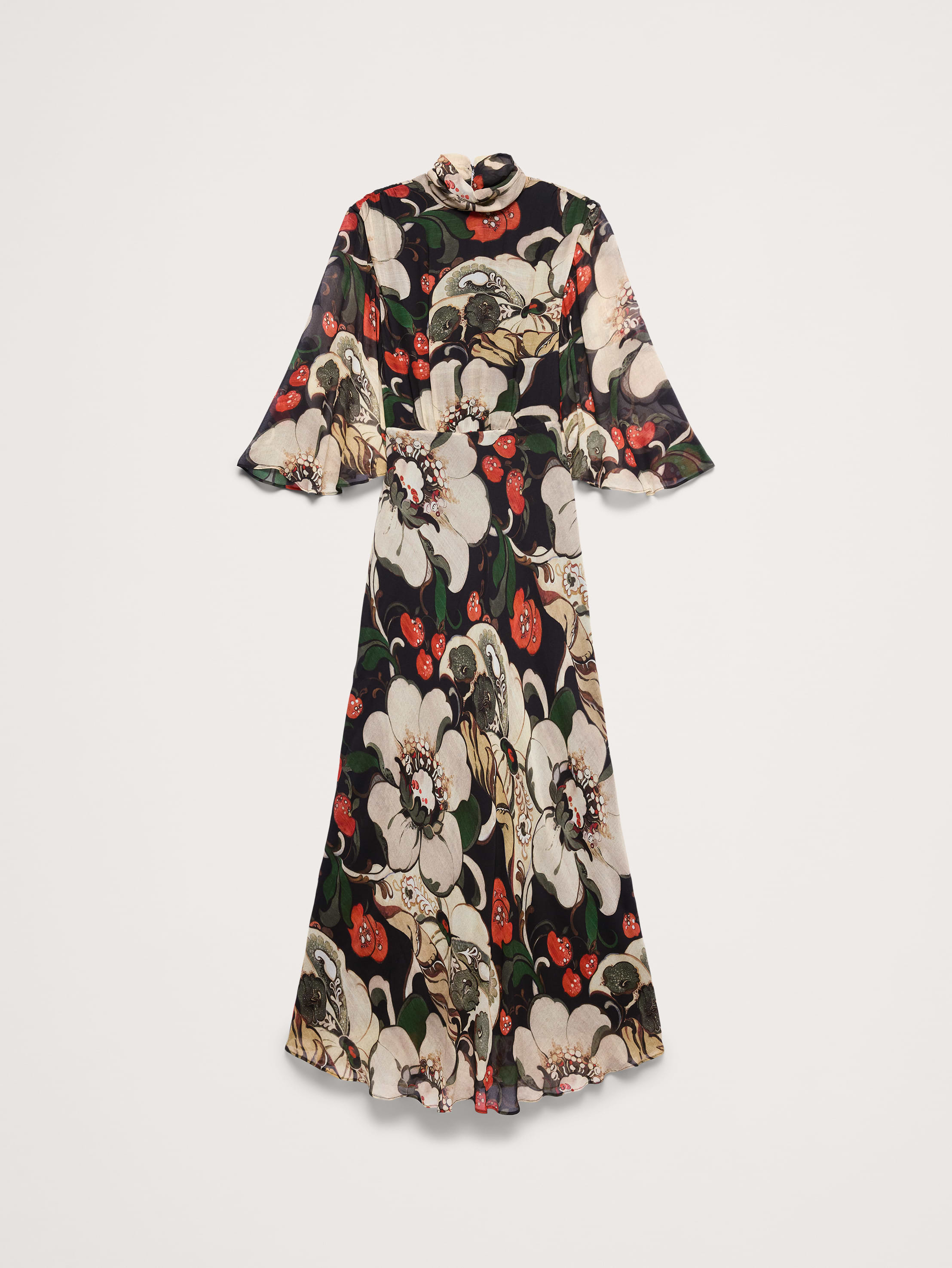 Image 5 of 5, Georgette Flutter Cape-Sleeve Midi Dress