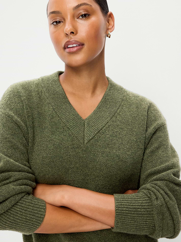 Image 5 of 9, SoSoft Long-Sleeve V-Neck Mini Sweater Dress