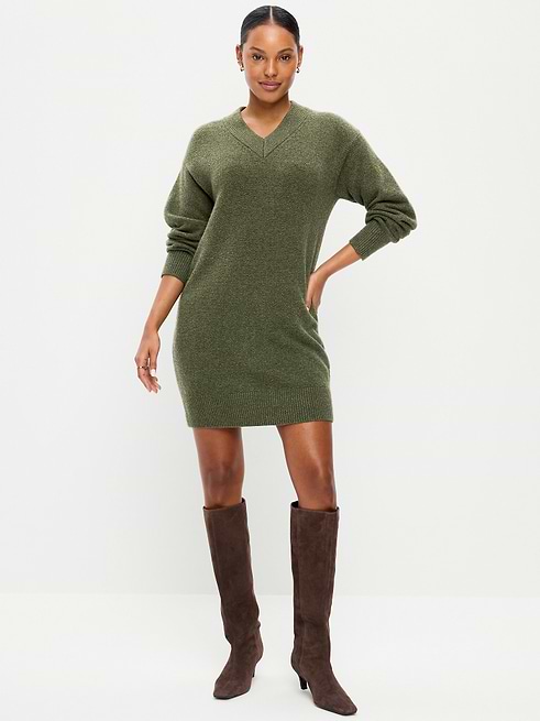 SoSoft Long-Sleeve V-Neck Mini Sweater Dress