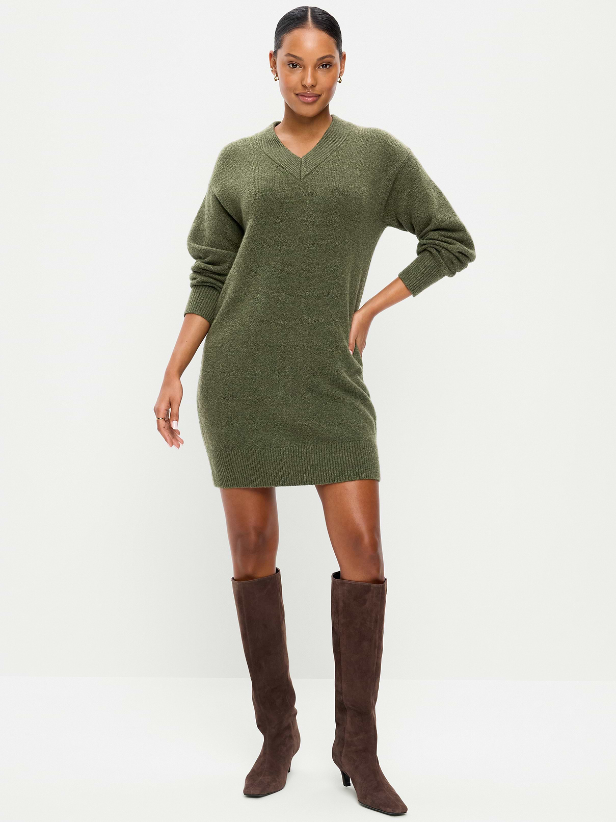 SoSoft Long-Sleeve V-Neck Mini Sweater Dress