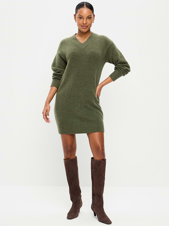 SoSoft Long-Sleeve V-Neck Mini Sweater Dress