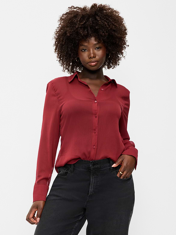 Chiffon Sheer Button-Down Shirt