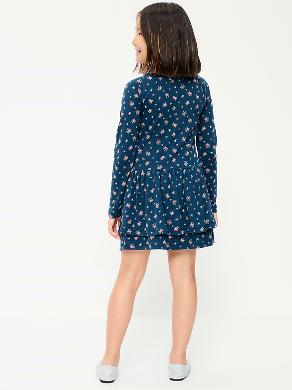Fitted Long-Sleeve Ruffled Dress for Girls