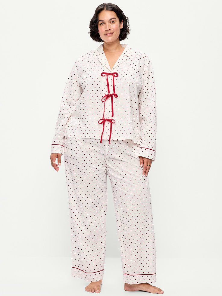 Image 7 of 8, Tie-Front Poplin Pajama Pant Set