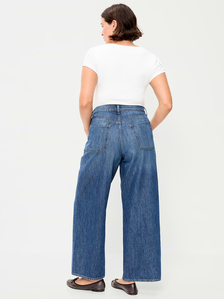 Image 6 of 7, High-Waisted Asymmetrical Button Baggy Jeans