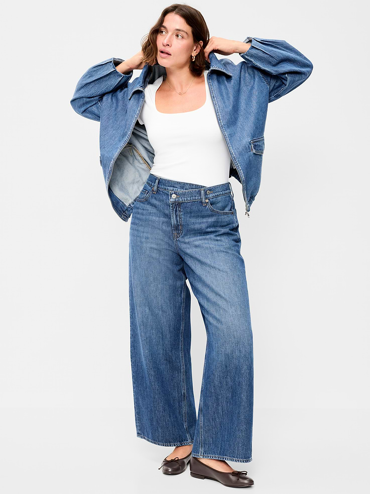 Image 5 of 7, High-Waisted Asymmetrical Button Baggy Jeans