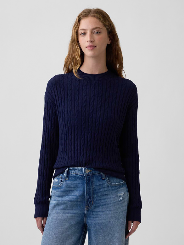 CashSoft Relaxed Cable-Knit Crewneck Sweater