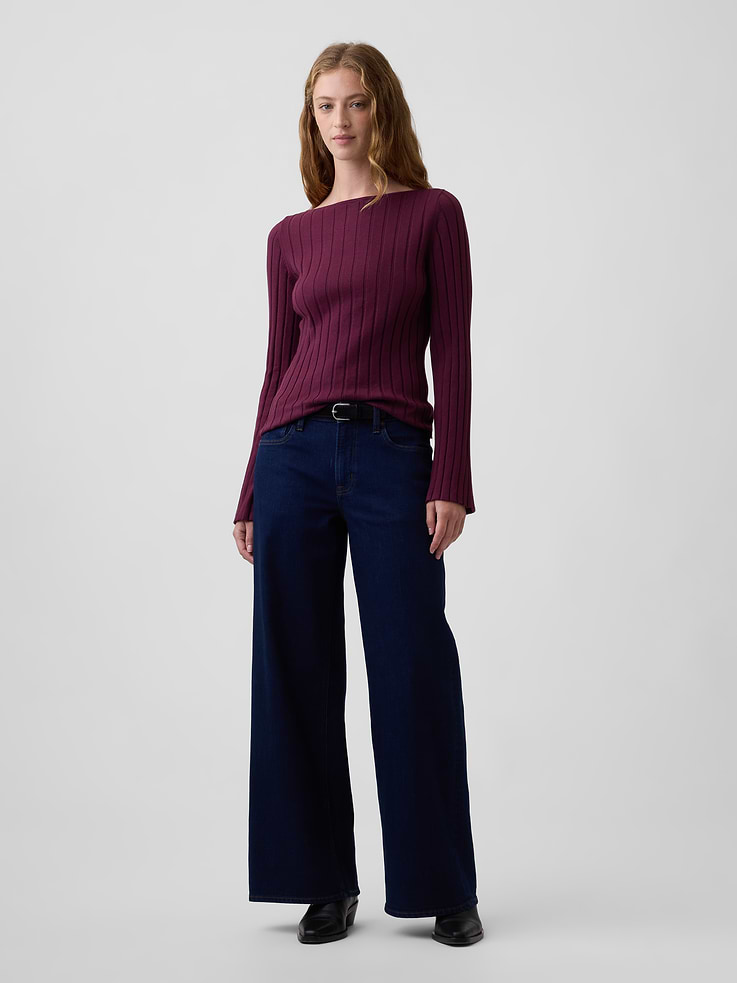 Image number 3 showing, Ribbed Bell Sleeve Boatneck Sweater