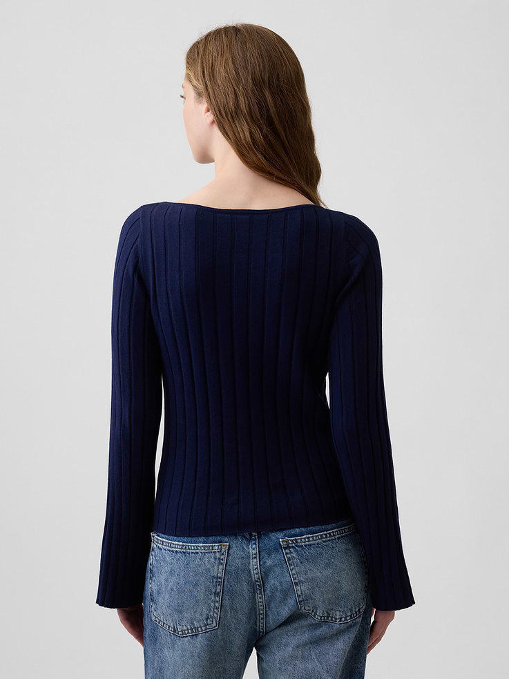 Image number 2 showing, Ribbed Bell Sleeve Boatneck Sweater