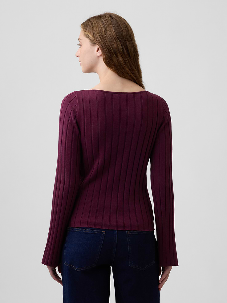 Image number 2 showing, Ribbed Bell Sleeve Boatneck Sweater