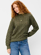 Image 1 of 5, scalloped crew neck, long sleeves, rib-knit cuffs, pullover style, Product #903842