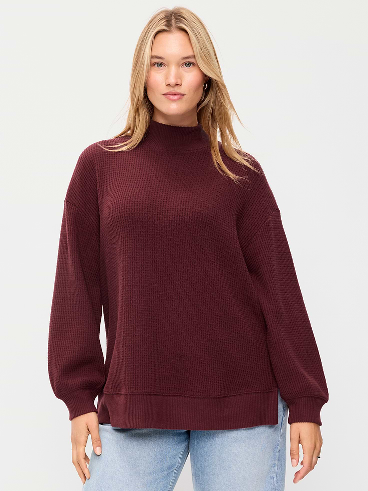 Image 4 of 7, Oversized Mock-Neck Long-Sleeve Top