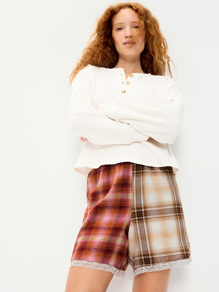 Image 3 of 8, Flannel Boxer Pajama Shorts