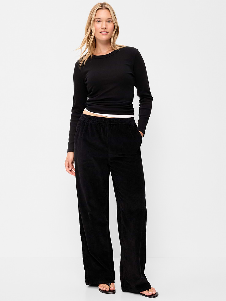 Image 2 of 5, High-Waisted Baggy Wide-Leg Corduroy Pants