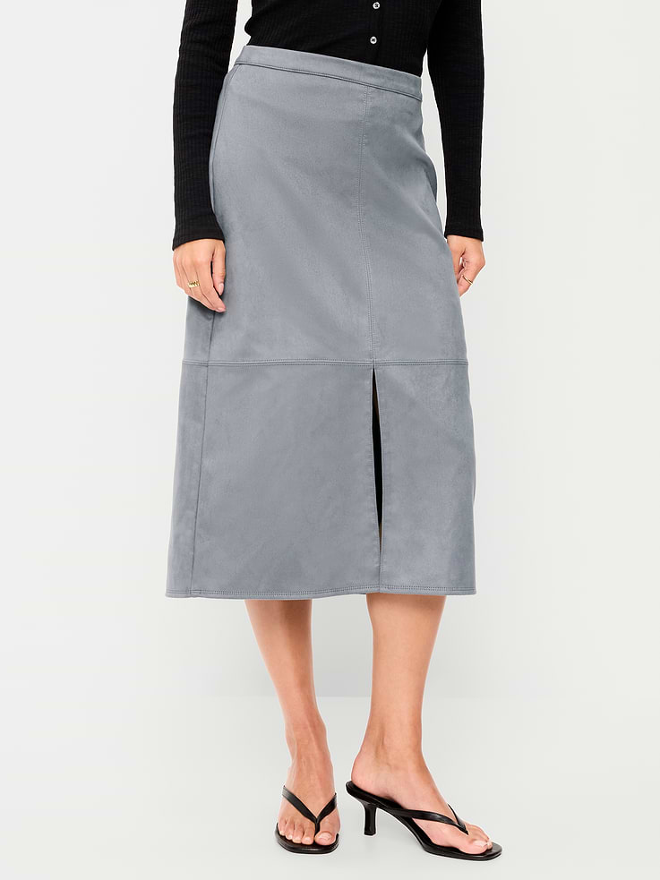 Image 2 of 6, Faux-Suede Pencil Midi Skirt