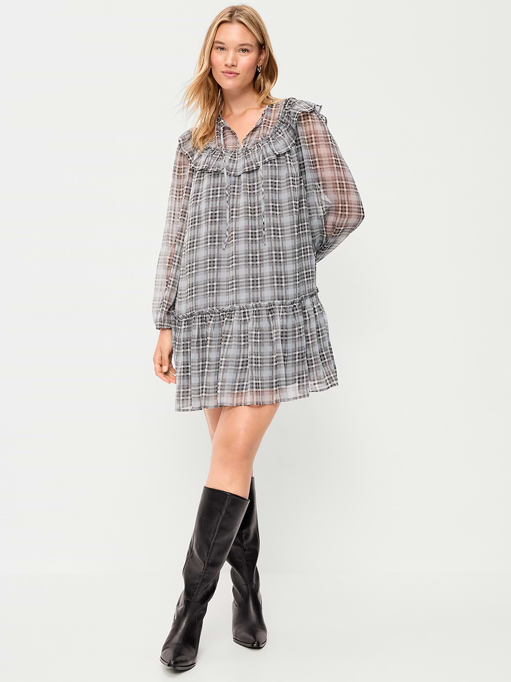 Image 6 of 9, Chiffon Ruffle Swing Mini Dress