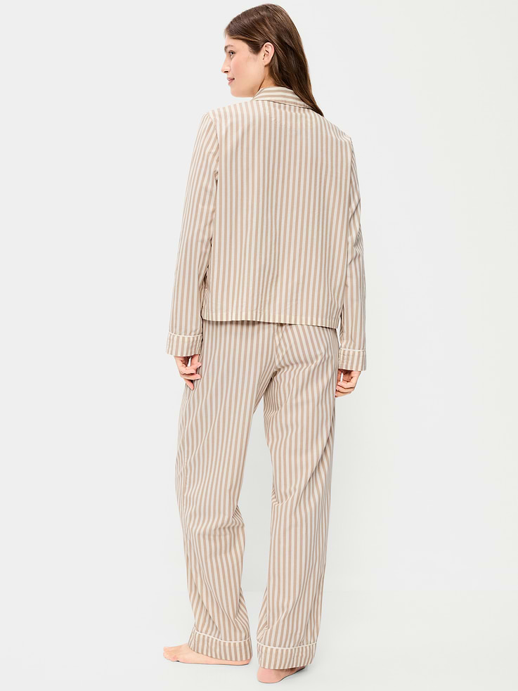 Image 2 of 7, Tie-Front Poplin Pajama Pant Set
