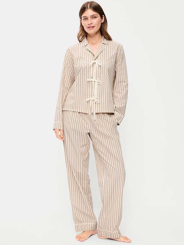Tie-Front Poplin Pajama Pant Set