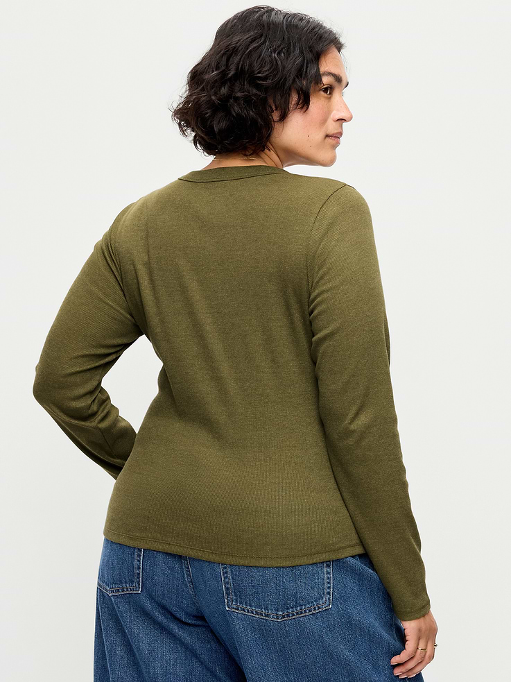 Image 8 of 8, Snug Long-Sleeve Ribbed Henley T-Shirt