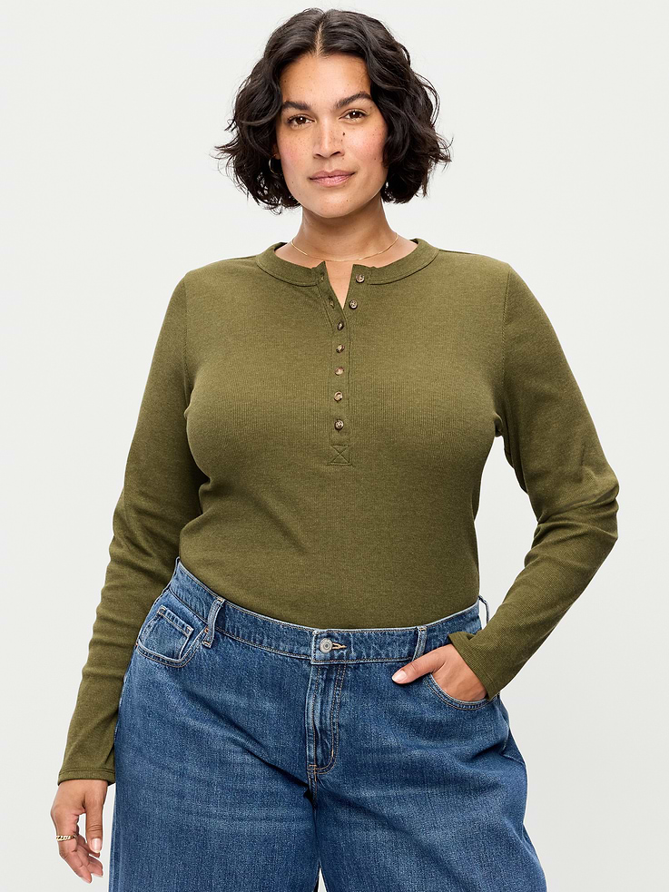Image 7 of 8, Snug Long-Sleeve Ribbed Henley T-Shirt