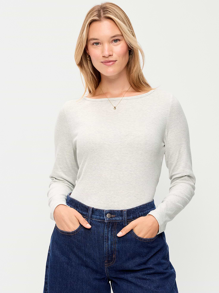 Image 3 of 6, Snug Long-Sleeve Boatneck T-Shirt