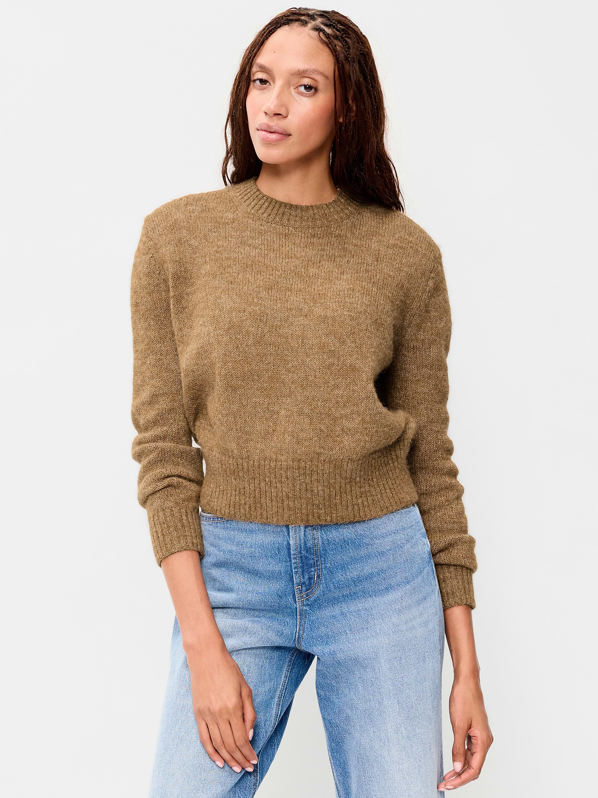 Shrunken Cozy Wool-Blend Crew-Neck Sweater