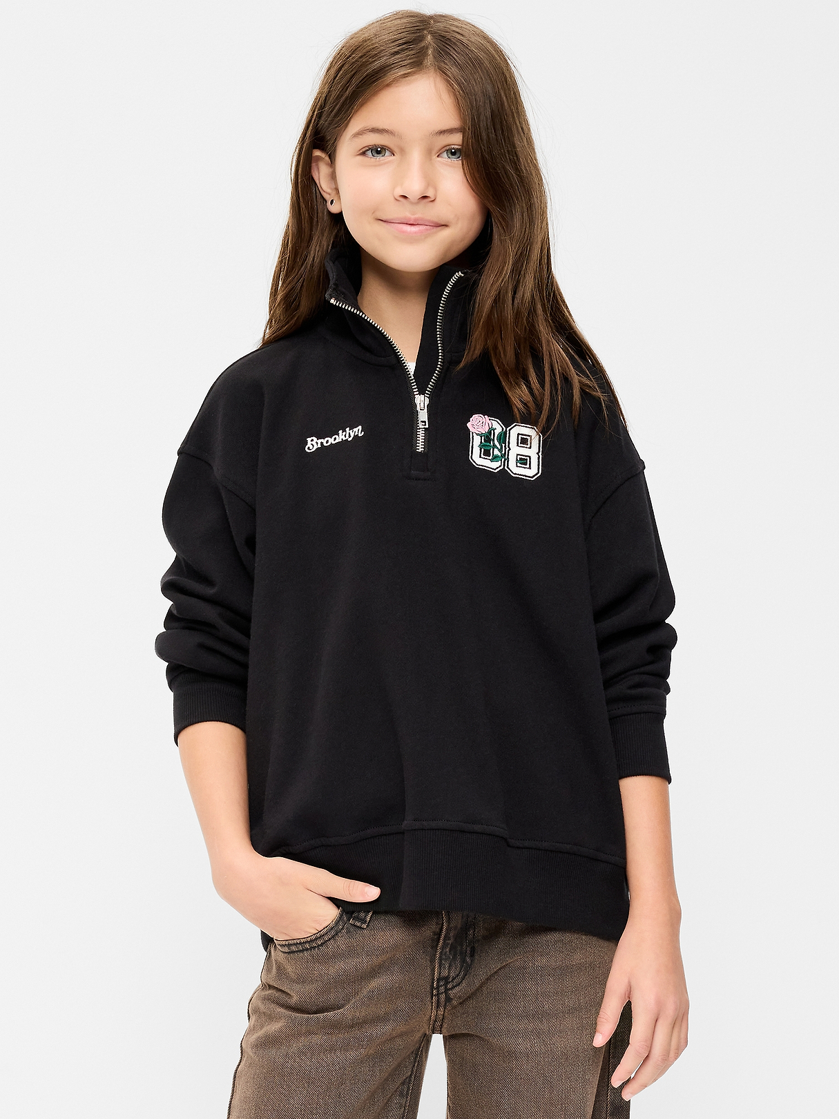 Oversized Quarter-Zip Graphic Sweatshirt for Girls | Old Navy