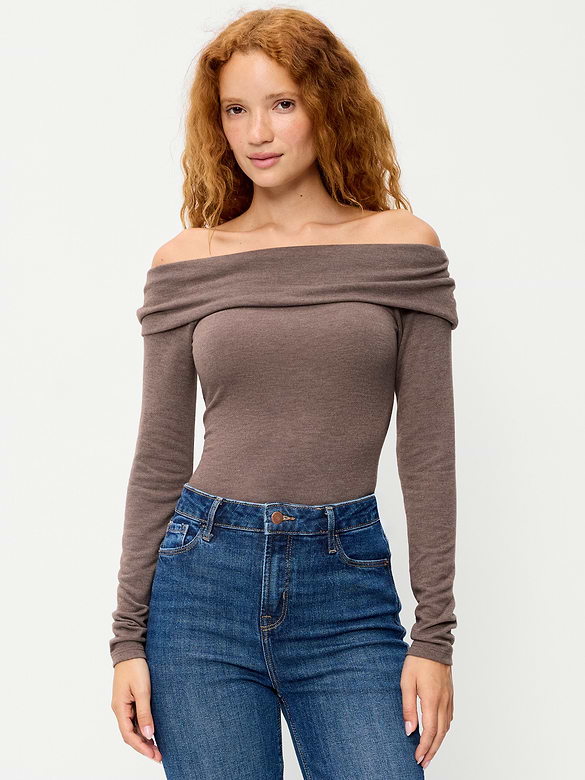 Off-The-Shoulder Long-Sleeve Fitted Top