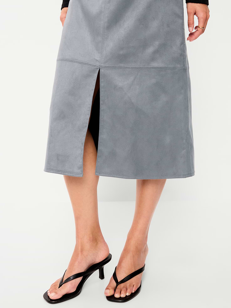 Image 4 of 6, Faux-Suede Pencil Midi Skirt
