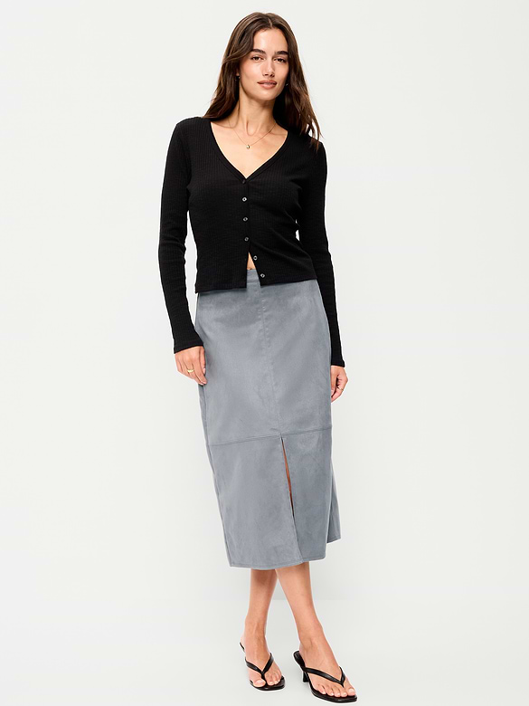Faux-Suede Pencil Midi Skirt