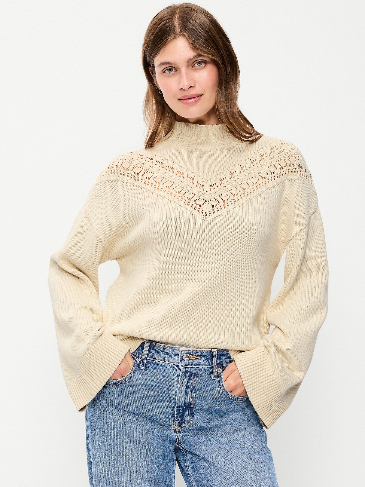 Mock-Neck Lace Inset Sweater | Old Navy