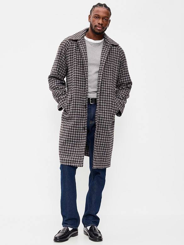 Relaxed Long Twill Topcoat for Men
