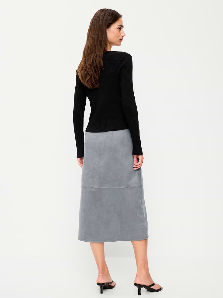Image 3 of 6, Faux-Suede Pencil Midi Skirt