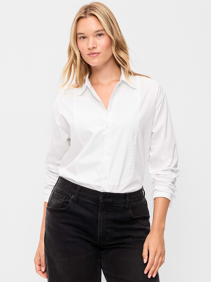 Image 2 of 5, Oversized Tuxedo-Front Button-Down Shirt