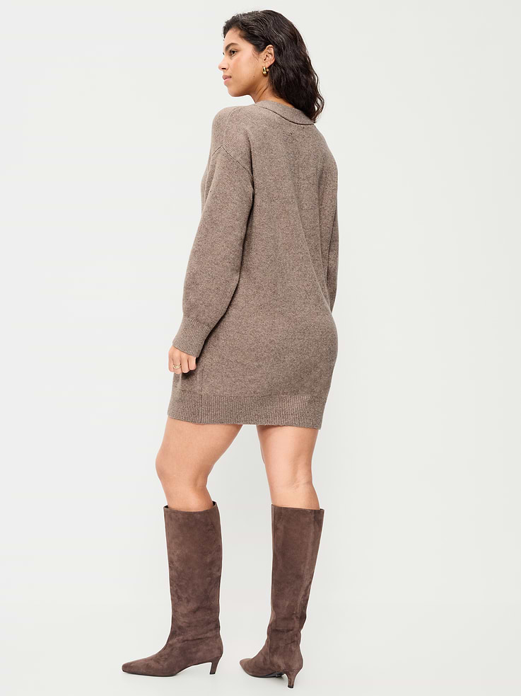 Image 7 of 9, SoSoft Long-Sleeve V-Neck Mini Sweater Dress