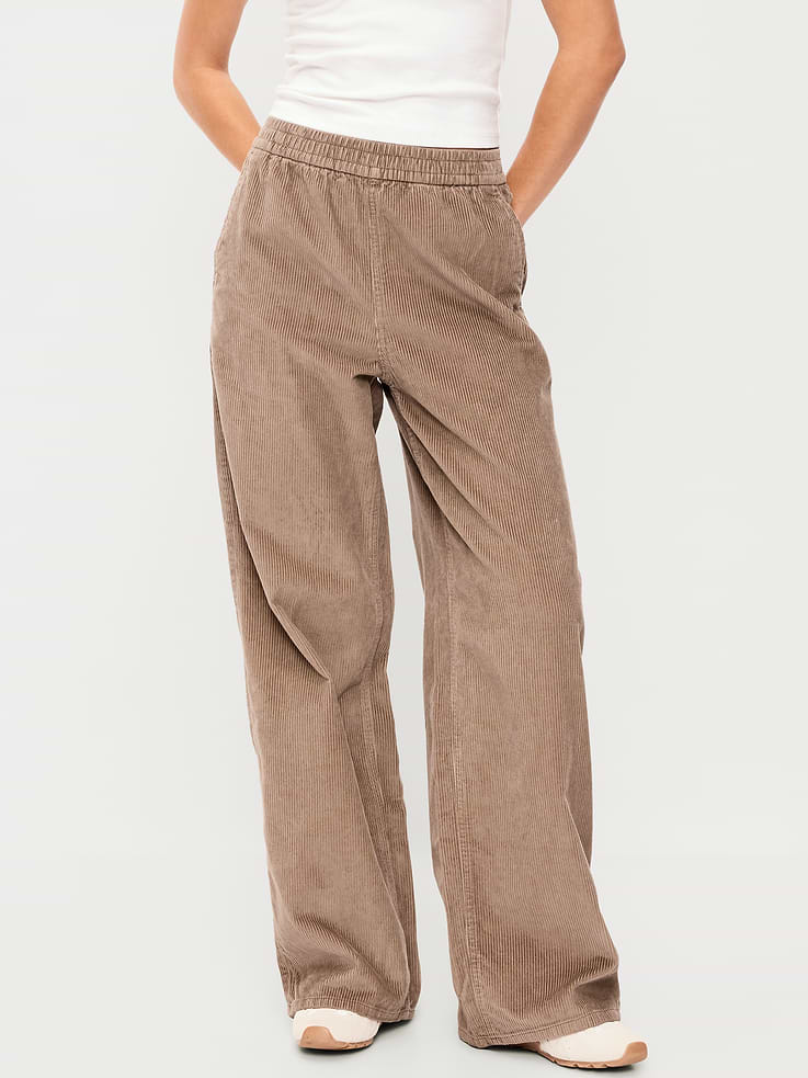 Image 2 of 6, High-Waisted Baggy Wide-Leg Corduroy Pants