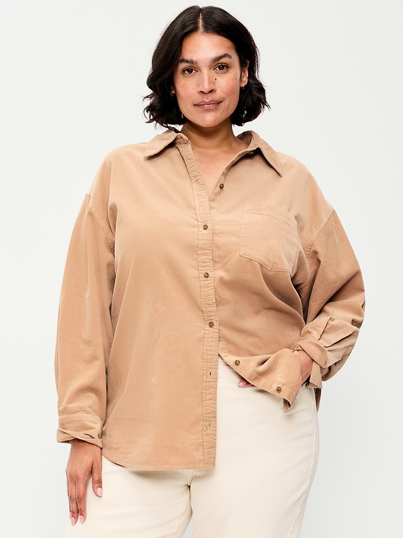 Oversized Boyfriend Button-Down Corduroy Shirt