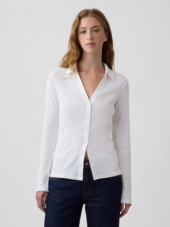 Ribbed Collared Top