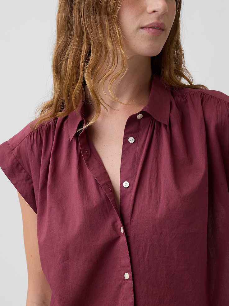 Image 4 of 5, Collared Cap-Sleeve Shirt